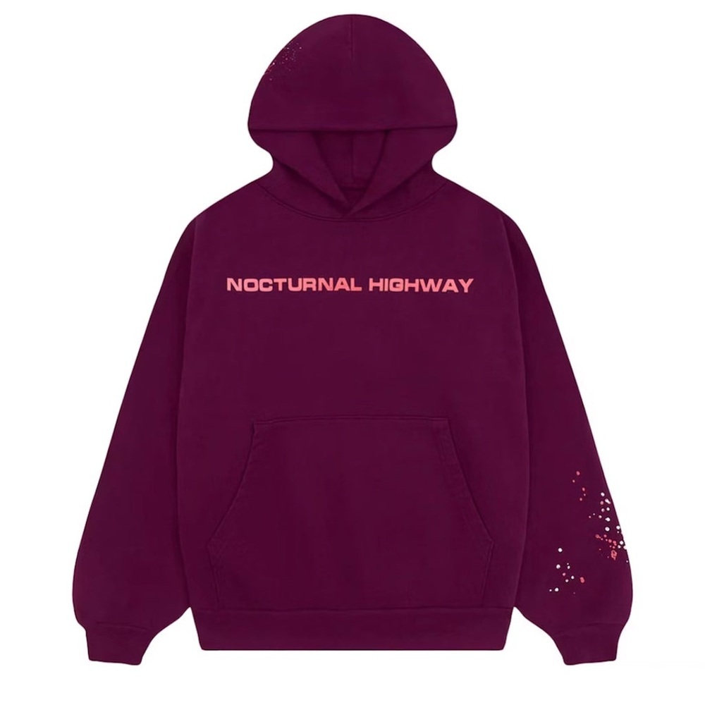 Sp5der Nocturnal Highway Hoodie Burgundy Small